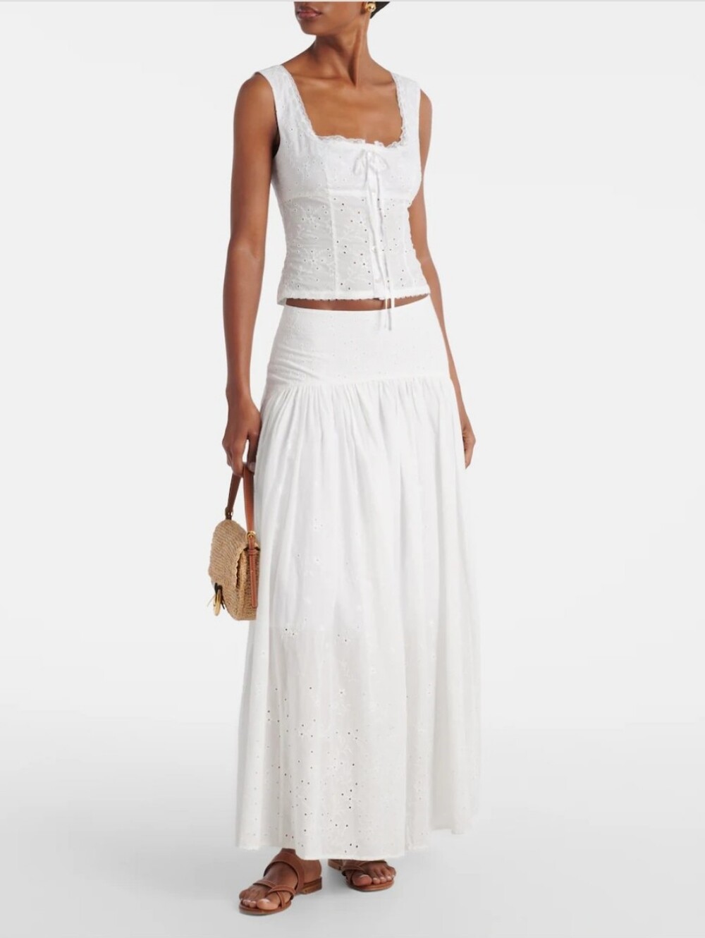 Staud Procida Skirt White Eyelet Cotton Maxi Skirt